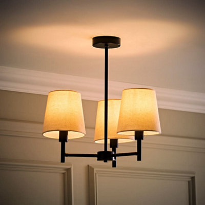 Valuelights Kincaid 3 Arm Matte Black Chandelier Ceiling Light With Tapered Shades And Bulbs from B&Q