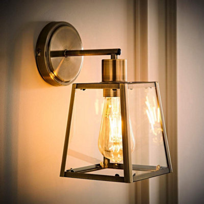 B&Q -  Susie Antique Brass Glass Lantern Wall Light And Bulb
