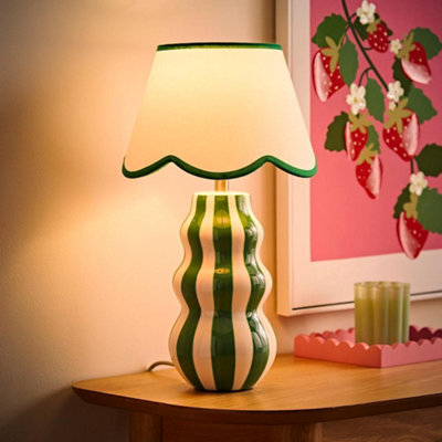 Valuelights Everie Green Stripe Table Lamp With Scallop Shade And Bulb from B&Q