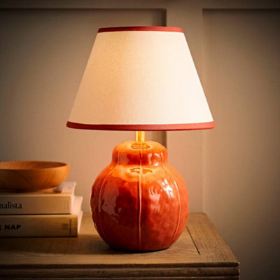ValueLights Gourdette Burnt Orange Table Lamp with Tapered Trim Shade & Bulb - Image 8