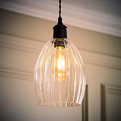 Valuelights Light Cheltenham Clear Ribbed Ceiling Shade And Bulb