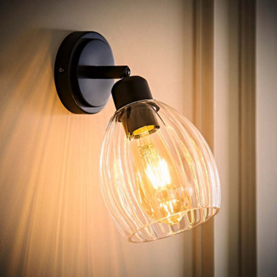 Valuelights Cheltenham Matte Black Adjustable Wall Spotlight With Ribbed Shade And Bulb from B&Q