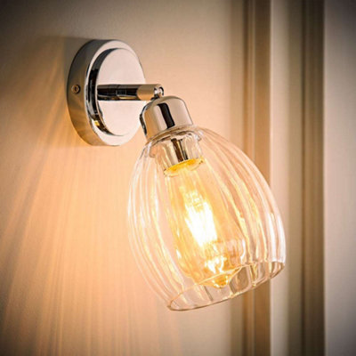 Valuelights Cheltenham Chrome Adjustable Wall Spotlight With Ribbed Shade And Bulb from B&Q