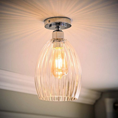 Valuelights Cheltenham Chrome Flush Ceiling Light With Ribbed Dome Shade And Bulb from B&Q