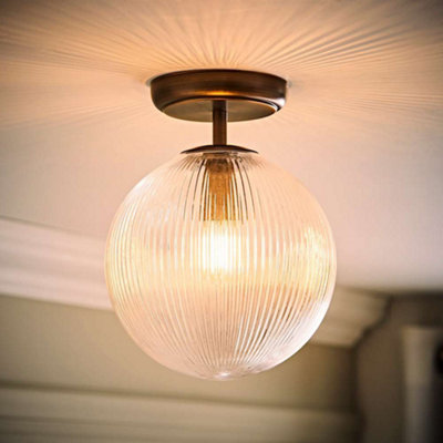 Valuelights Light Kempton Brushed Brass Flush Ceiling With Ribbed Globe Shade And Bulb