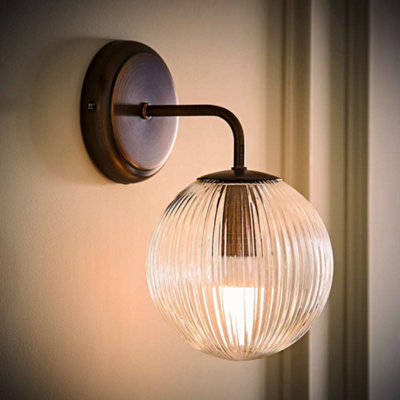 Valuelights Light Kempton Brushed Brass Wall With Ribbed Globe Shade And Bulb