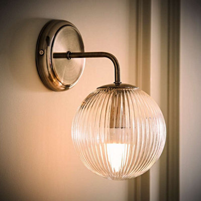 Valuelights Light Kempton Brushed Chrome Wall With Ribbed Globe Shade And Bulb