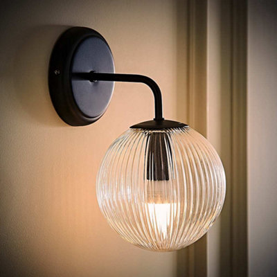 Valuelights Black/Light Kempton Matte Wall With Ribbed Globe Shade And Bulb