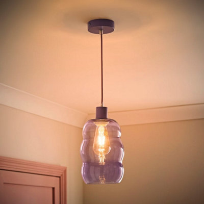 B&Q -  Lolly Lilac Glass Bubble Pendant Ceiling Light And Bulb