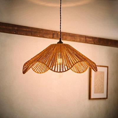 B&Q -  Farai Natural Woven Rope Wave Ceiling Lamp Shade And Bulb