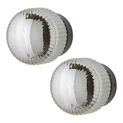 Valuelights Calpe Pair Of Matte Black Flush Wall Lights With Ribbed Smoked Shade And Bulbs from B&Q