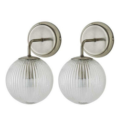 Valuelights Light/Black Values Kempton Pair Of Brushed Chrome Wall S With Ribbed Globe Shade And Bulbs