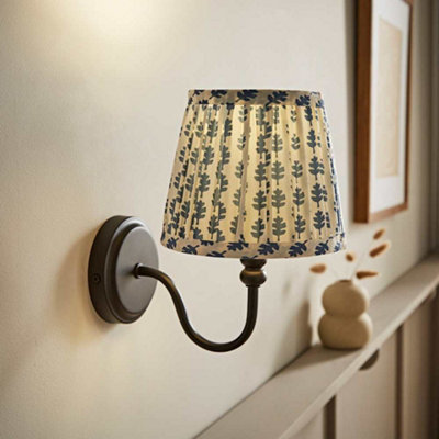 B&Q -  Binky Black Rechargeable Wall Light With Blue Floral Shade