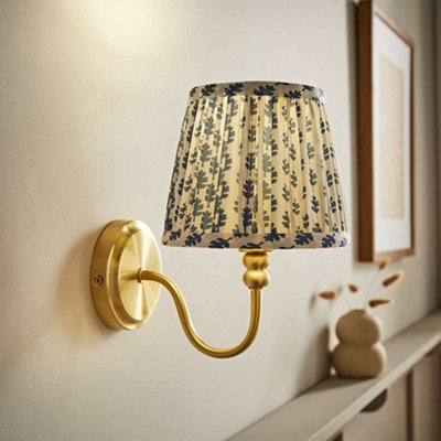 B&Q -  Binky Gold Rechargeable Wall Light With Blue Floral Shade