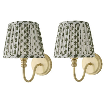 B&Q -  Binky Pair Of Gold Rechargeable Wall Lights With Green Floral Shade