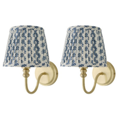 B&Q -  Binky Pair Of Gold Rechargeable Wall Lights With Blue Floral Shade