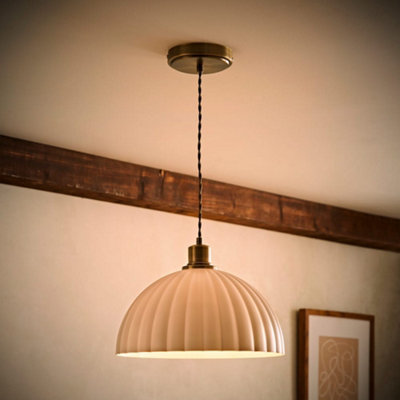 Valuelights Gold/Light Bourton Brushed Pendant Ceiling With Ribbed Dome Shade And Bulb
