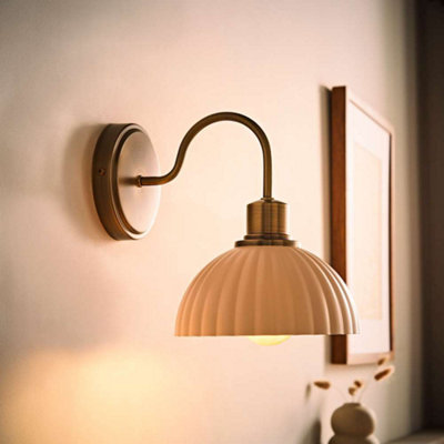 Valuelights Gold/Light Bourton Brushed Wall With Ribbed Dome Shade And Bulb B&Q