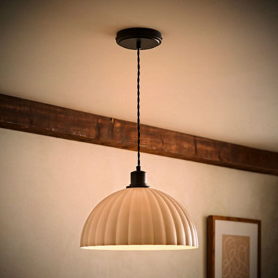 Valuelights Black/Light Bourton Matte Pendant Ceiling With Ribbed Dome Shade And Bulb