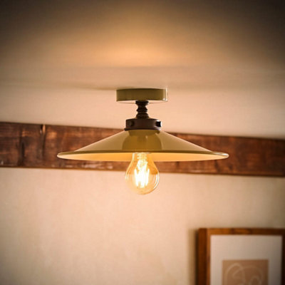 B&Q -  Hampstead Green Rolled Edge Tapered Flush Ceiling Light And Bulb