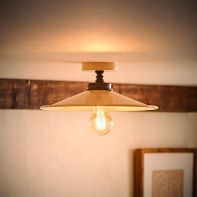 Valuelights Light Hampstead Natural Rolled Edge Tapered Flush Ceiling And Bulb