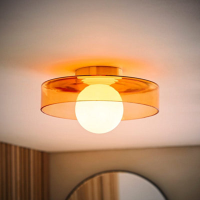 B&Q -  Newbury Amber Glass Ip44 Flush Ceiling Light And Bulb