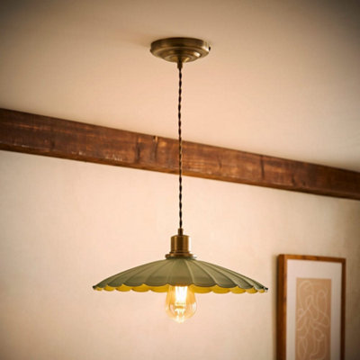 Valuelights Holborn Moss Green Scallop Pendant Ceiling Light And Bulb from B&Q