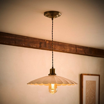 B&Q -  Holborn Cream Scallop Pendant Ceiling Light And Bulb