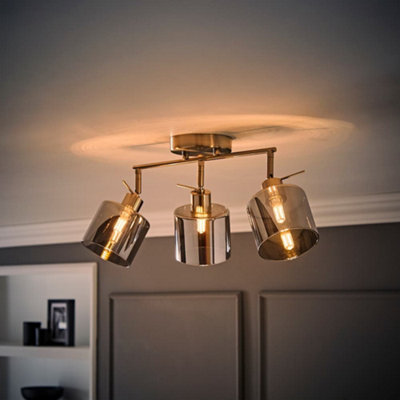 Valuelights Demi Brushed Chrome And Smoked Glass 3 Way Bar Ceiling Spotlight And Bulbs from B&Q