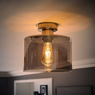 Valuelights Light Demi Brushed Chrome And Smoked Glass Flush Ceiling And Bulb