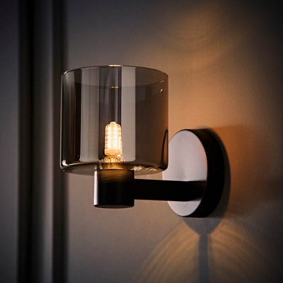 Valuelights Black/Light Demi Matte And Smoked Glass Wall And Bulb