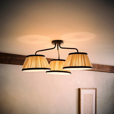 B&Q -  Clara Black 3 Arm Ceiling Light With Pleated Shades And Bulbs