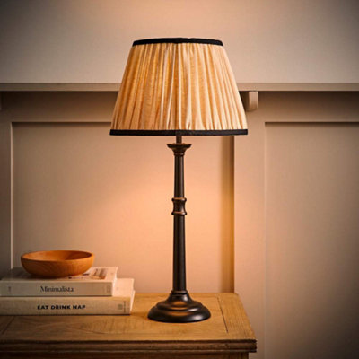 Valuelights Black Clara Candlestick Table Lamp With Linen Pleated Shade And Bulb