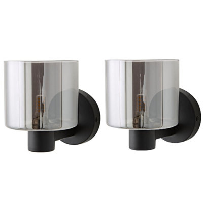 B&Q -  Demi Pair Of Matte Black And Smoked Glass Wall Lights