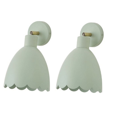 B&Q -  Millie Pair Of Sage Green Scallop Adjustable Wall Lights And Bulbs