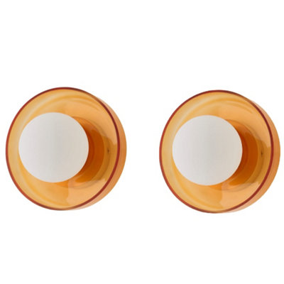 B&Q -  Newbury Pair Of Amber Glass Ip44 Flush Wall Lights And Bulbs