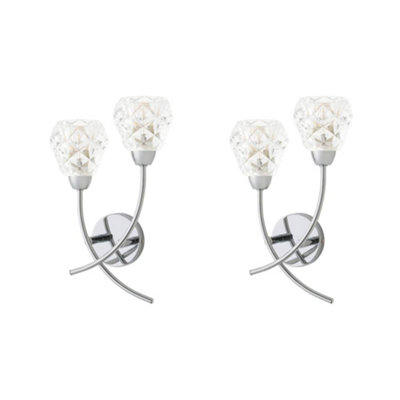 B&Q -  Reyka Pair Of Chrome 2 Way Wall Lights With Crystal Glass Shades