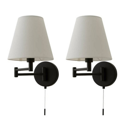 Valuelights Black Sonia Pair Of Matte Swing Arm Wall Lights With Tapered Shade And Bulbs