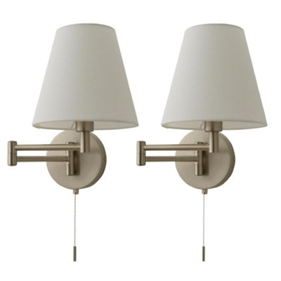 Valuelights Unisex Metallic Silver Sonia Pair Of Swing Arm Wall Lights W/ Taper Linen Shades & Bulbs In - Image 9