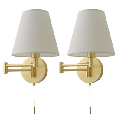 B&Q -  Sonia Pair Of Brushed Gold Swing Arm Wall Lights With Tapered Shade And Bulbs