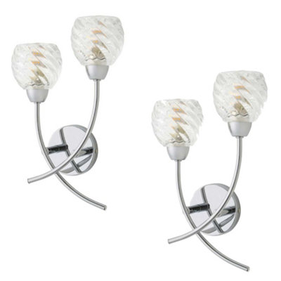 Valuelights Astley Pair Of Chrome 2 Way Wall Lights With Swirl Effect Shades from B&Q