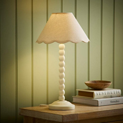 Valuelights Bobbin Natural Trim Linen Shade Cream Bobble Table Lamp