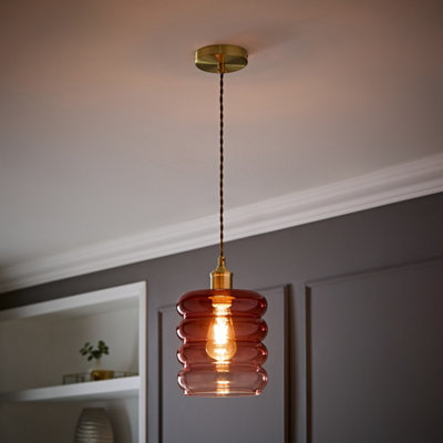 Valuelights Giselle Brushed Gold Ombre Berry Glass Ceiling Pendant Light from B&Q