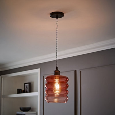 Valuelights Giselle Matte Black Ombre Berry Glass Ceiling Pendant Light from B&Q