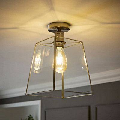Valuelights Susie Glass Lantern Lamp Shade Flush Brushed Chrome Ceiling Fitting Light from B&Q
