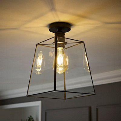 Valuelights Unisex Black Susie Glass Lantern Lamp Shade Flush Ceiling Fitting Light In - Image 7