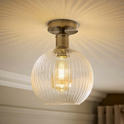 B&Q -  Maddison Clear Ribbed Glass Brushed Chrome Flush Ceiling Light