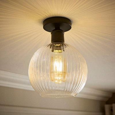 B&Q -  Maddison Clear Ribbed Glass Matte Black Flush Ceiling Light