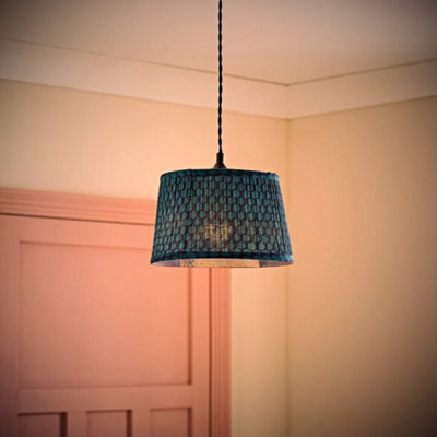 Valuelights Pink Malina Double Teal Pleated Tapered Easy Fit Lamp Shade (D) 25Cm And Bulb Small B&Q