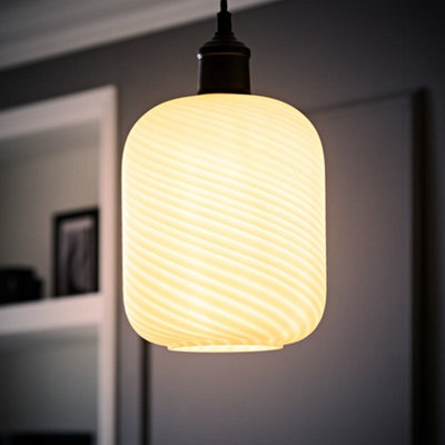 B&Q -  Emery Frosted Oval Swirl Glass Easy Fit Ceiling Lamp Shade With Bulb